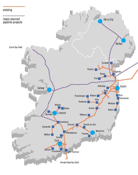 Map of gas pipelines in Ireland. Source: An Bord Gáis.