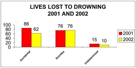 Lives lost to drowning, 2001/2002 comparison. Irish Water Safety.